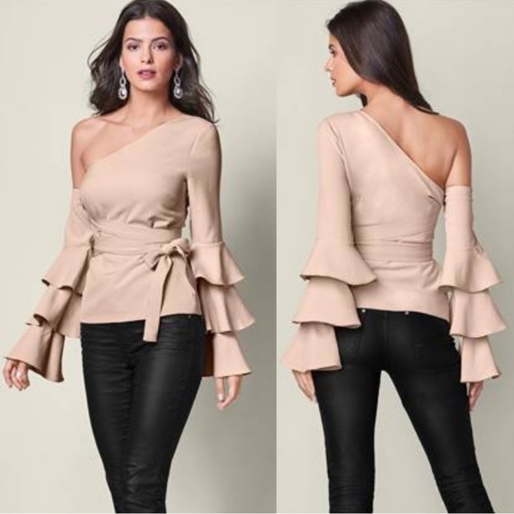 ONE SHOULDER PINK RUFFLE TOP SIZE 4